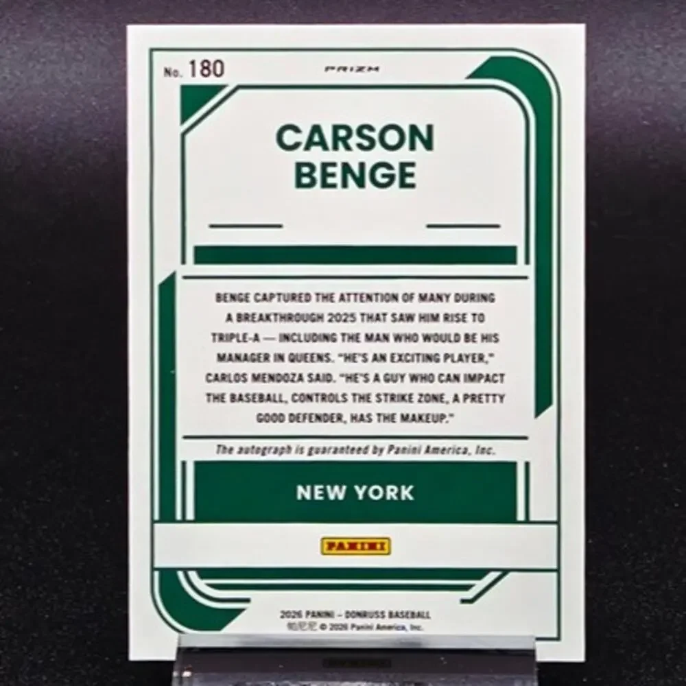 Carson Benge Optic Signature Auto Holo Prizm RC New York Mets Top Prospect